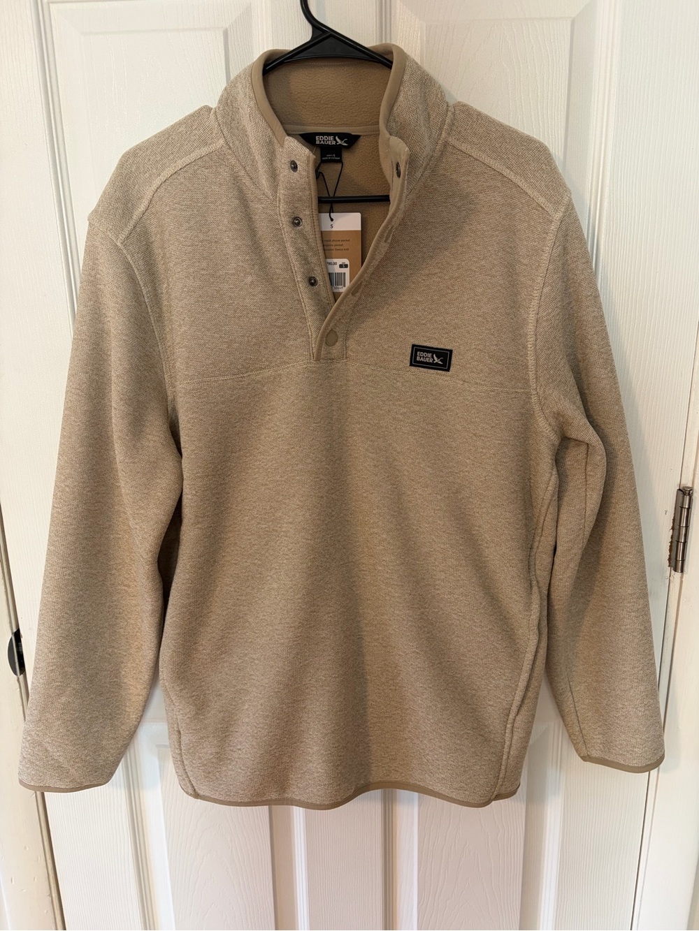 Eddie Bauer Men's Tan Quarter-Snap Fleece Pullover Small Granola Business Casual